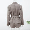 Women Plaid Shorts Set Lady Casual Lapel Long Sleeve Single-breasted Blazer Jacket Suit Vacation High Street Wear