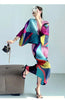 Pleated Batwing Sleeves Dress For Women's Autumn High End And Relaxed Print V-neck Holiday Dresses 17G1980