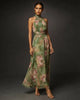 Elegant Printed Ruffle Maxi Dress Women Chic High Neck Puff Short Sleeve Waist-cinching Bodycon Dresses Lady Vacation Robes