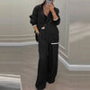 Casual Women's Suit Set Autumn Sexy Turn down Collar Button Blazer & Straight-leg Pants Set Winter Solid Long Sleeve Chic Outfit