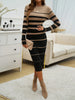 Office Ladies Knitted Dress Elegant Striped Print Slim Long-sleeved Dress Autumn Winter