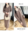 100% Merino Wool Women Long Dress Sweater V-Neck Pullover Long Dress Versatile Cashmere Knitwear Bottoming Clothing