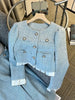 Women's Blue Long Suit Coat Mini Skirts Outfits Korean Spring Autumn Tweed Short Jacket High Waist Half Skirt Two Piece Sets