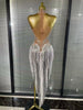 White Golden Color Women Sexy Off the Shoulder Shining Sequins Beading Bodycon Mid-calf Dress Birthday Photoshoot Stage Wear