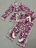 Retro Design Print Lapel Lace-Up Long-Sleeved Shirt Spring Women's Two-Piece Suit+ Elastic Waist Straight Trousers S