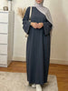 Muslim Abaya Dress for Women Solid Color Loose Long Sleeve Maxi Dress Casual Islamic Kaftan Modest Prayer Robe
