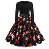 Retro Vintage Long Sleeve Winter Dress Women Floral Print Christmas Dresses Elegant Casual A-Line Robe Rockabilly Pinup Vestidos