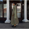 Women's Plaid Scarf Long Trench Coat Loose Stand Collar Full Sleeve Single Breasted Split Coats Autumn Lady Jacket