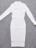 Women White Hollow Out HL Bandage Dress Long Sleeve Bodycon Sexy Cut Out High Neck Party Red Black Midi Runway Dress XL