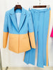 High Street Designer Runway Suit Set Women's Single Button Color Block Blazer Flare Pants Suit