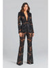 High Street Designer Runway Suit Set Women's Single Button Guipure Lace Blazer Flare Pants Set