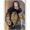 Deer Print Faux Fur Cropped Jackets Women Blue Contrast Lapel Cuff Button Fluffy Warm Short Coat Lady Winter Street Outwear