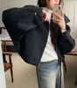 Solid Wool Coat Women Casual Hooded Y2k Loose Zipper Blends Cardigan Full Sleeved Thick Warm Outwear Jackets Autumn Winter