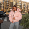 Solid Glossy Zipper Hooded Coats Women's Warm Elastic Waist Pleated Short Cotton Jacket Winter Lady High Street Outwear