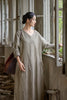 Vintage Women Ramie Cotton Dresses V-Neck Long Sleeve Spring Robes Loose Chinese Style Tie-dye A-Line Dress