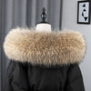 Real Fur Collar for Coat Parkas Women Winter Natural Raccoon Fur Scarf for Jacket Warm Furry Hood Trim with Buttons