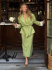 Lapel Collar Tie Waist Women Blazer With Midi Pencil Skirt Two Piece Set High Waist Slim Fit Minimalist Elegant Office Outfit