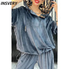 Velvet Long Sleeve Two Piece Set Women Elegant Commute Style Autumn Winter Leopard Printed Hoodies Sweatshirt Pants Outfits