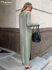 Casual Black Satin Women'S Dress O-Neck Long Sleeve Ankle Length Dresses Elegant Classic Solid Female Dress