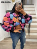 Elegant Women Button Front Floral Appliques Long Sleeve Jacket Thick Warm Winter Streetwear Outwear