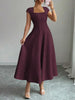 Women Square Neck Midi Dress, Cap Sleeve Fitted Flare Dress Elegant Outfit for Office Party Date