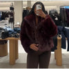 Elegant PU Fur Patchwork Jacket Women Loose Detachable Collar Lapel Double Breasted Jackets Female Winter Warm Outwear
