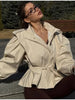 Women Lapel V-neck Belt Trench Coat Lace Up Button Full Sleeve Short Thin Windbreak Lady Daily Street Outerwear