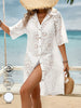 Women's 100% Cotton Collared Shirt Dress with Cut-Out Floral Embroidery