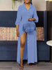 Elegant Long Sleeve Button Front Maxi Shirt Dress with Side Split for Women Casual Chic