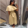 Lapel Cape Sleeve Lace Up Long Sleeve Women Elegant Epaulet Oversized Waist Cinching Pleated Shirt Dresses Chic Ladies Partywear