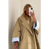 Casual Khaki Trench Coat Women Lapel Long Sleeve Double Breasted Pocket Loose Windbreaker Autumn Lady Commute Outwear