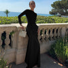 Elegant Long Sleeve Lace Up Bodycon Maxi Dress Women Spring Autumn O Neck White Black Party Evening Long Dresses Outfits