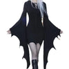 Gothic Grunge Punk Mini Dress for Women Batwing Long Sleeve Slim V-Neck Lace-Up Dresses Y2K Harajuku Party Bodycon Dress