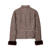 Women Stand Collar Tweed Jacket Elegant Long Sleeve Faux Fur Cuffs Coat Spring Single Breasted Outerwear Street