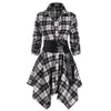 Women's Autumn Winter Irregular Red Lapel Button Up Long Sleeves Shirt Dress Belt Decoration Casual Birthday Party Costume Dress