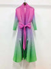 Contrast Color Pleated Dress For Women Open Stitch Belt Midi Elegant Dresses Ladies Party Clothing Spring 2R7326