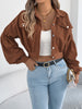 Corduroy Shacket for Women Fall Winter Short Lapel Jacket Long Sleeve with Mock Pockets & Single Button Casual Outerwear
