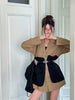 Original Design Blazer Women Loose Spliced Pocket Korean Shrug Notched Single Breasted Blazer Mujer Femal with Belt