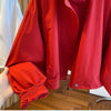 Women's Red Stand Collar Jacket, Casual Loose Fit Zip Up Outerwear with Drawstring Cuffs, Short Thin Coat for Autumn Spring
