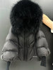 Janveny2026 Winter Large Real Fur Hooded Puffer Jacket Women Thicken Warm Knitted Sleeve Coat White Duck Down Mid Long Parka