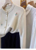 Korean Ladies Round Neck Knitted Cardigan Femme Long Sleeves Embroidery Sweater Coat Autumn Women Knit Jacket Tops