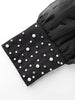 Elegant Two Pieces Set Half High Neck Bow Puff Sheer Sleeve Beading RufflesTops Wide Leg Pants Office Lady Party Outfits