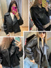 Spring Women Faux Leather Jacket Biker Red White Coat Turndown Collar PU Motorcycle Jackets Loose Streetwear Outerwear