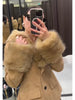 Women Vintage Floral Jacquard Faux Fur Trim Jacket V Neck Single Button Furry Cuff Cropped Coats Vintage Winter Warm Party Coat