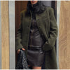 Solid Faux Woolen Maxi Coats Women Waist-cinching Single-breasted Shoulder Pad Lapel Overcoats Ladies Winter Streetwear