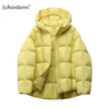 Women Light White Down Jacket with Hood Loose Over Size Casual Autumn Winter Outwear Square Warm Short Coat