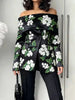 Women's Elegant Floral Printesd Off-Shoulder Blazer Jacket Long Sleeves Single Button Zipper Party Evening Thin Outerwear