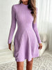 European and American Women's Slim Fit Half-Turtleneck Waist-Cinch A-Line Ribbed Long-Sleeve Dress