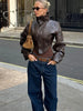 High Street PU Jacket Woman Zip Button Turtleneck Full Sleeve Navel Exposed Girls Motorcycle Style Classic Clothing