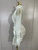 Elegant White High Collar Long Sleeve Solid Mesh Sexy See Through Ruffle Mini Dress Women Evening Club Party Birthday Dresses